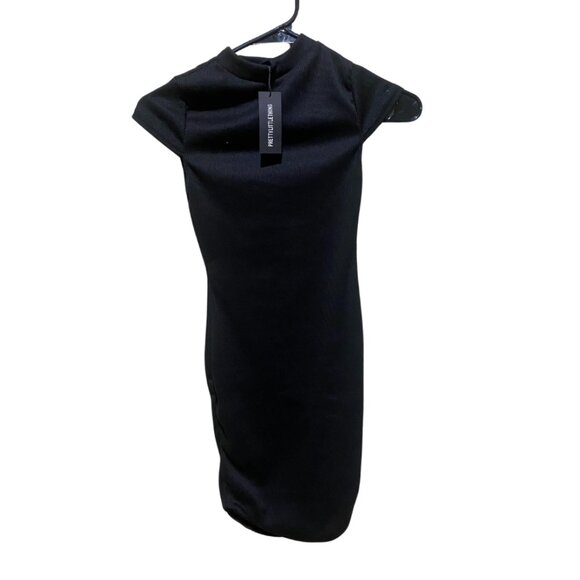 NWT | PrettyLittleThing | Black High Neck Ribbed Bodycon Dress, Size 0 - Picture 5 of 7